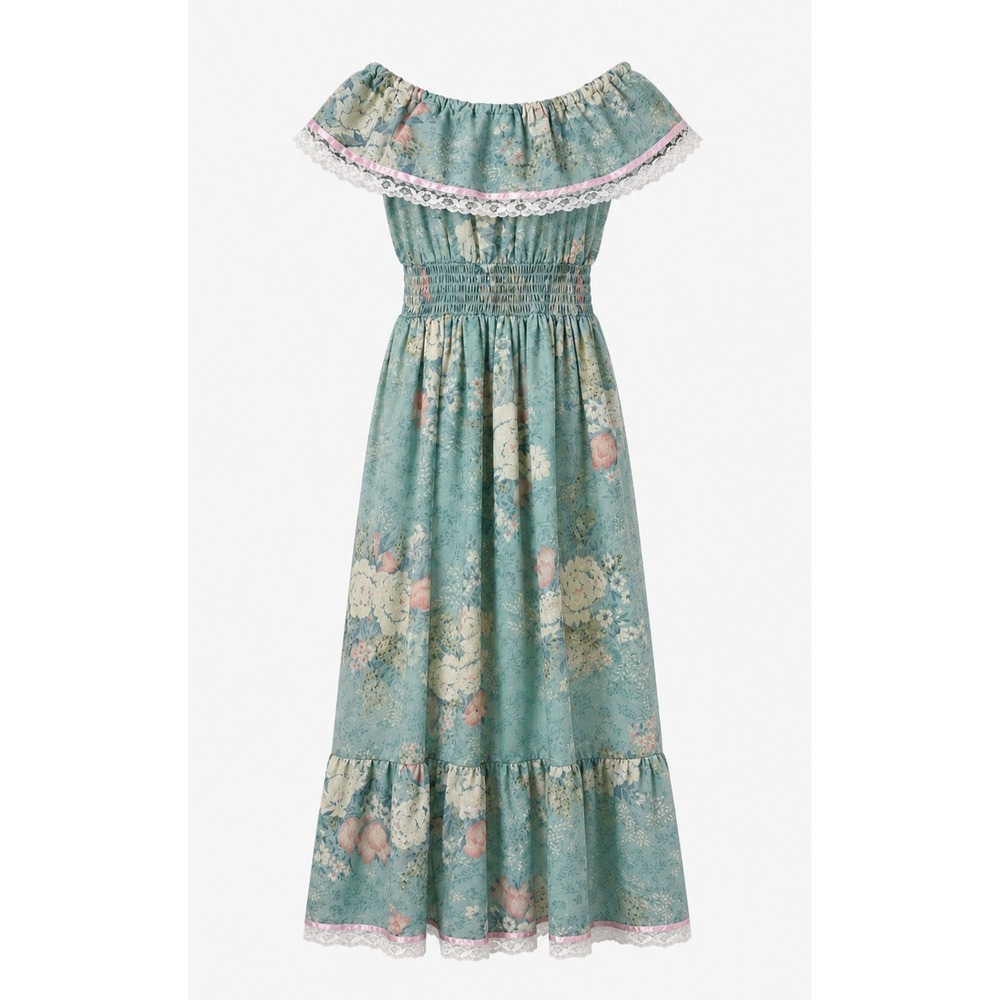 Vintage Cinderella Floral Maxi Dress Lace Smocked 6X Cottagecore Prairie USA - Picture 16 of 16